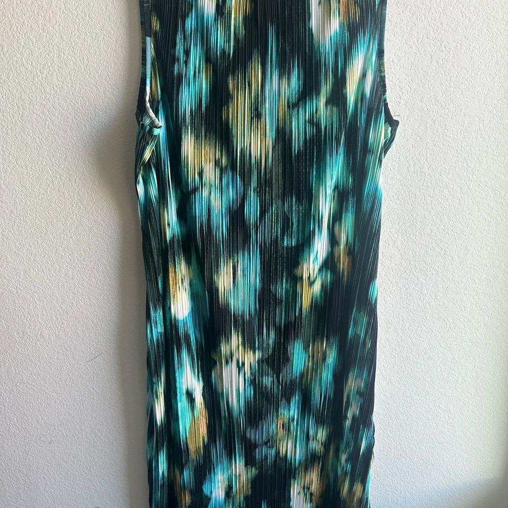 Elegant Women’s Plus Size Teal and Yellow Sleeveless Maxi Dress Size 2X